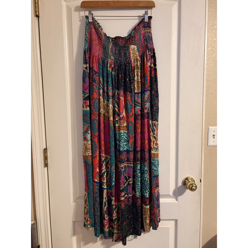 Natural Life Palazzo Pants Women XXL Multicolor NEW Smocked Patchwork Wide Leg